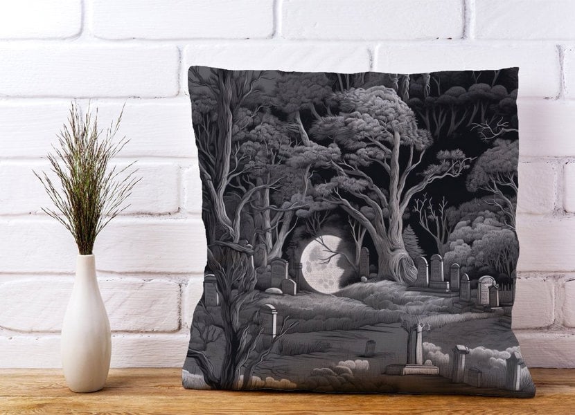 Warren Reed Eerie Moonlit Cemetery Cushions