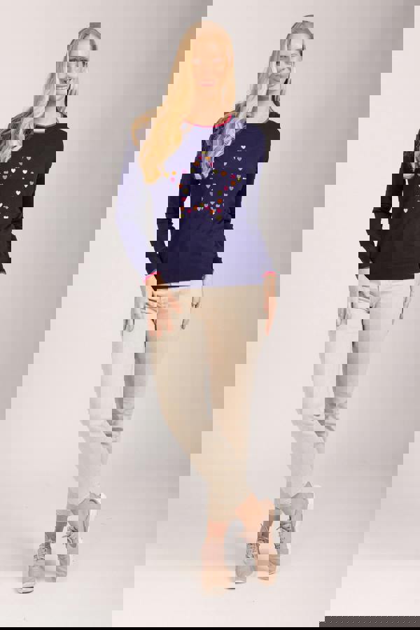 Mudflower Heart Embroidery Drop Shoulder Jumper