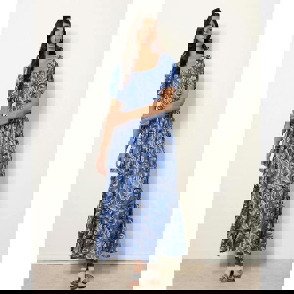 Blue Vanilla Large Floral Printed Square Neck Puff Sleeve Dress