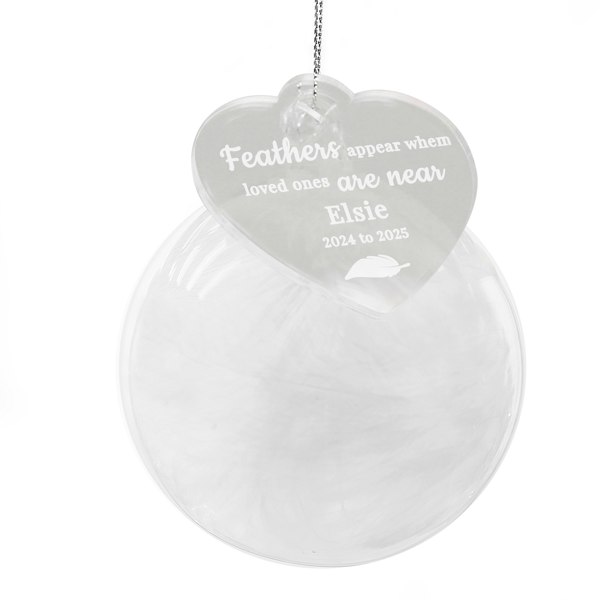 Personalised Memento Company Personalised White Memorial Feather Bauble