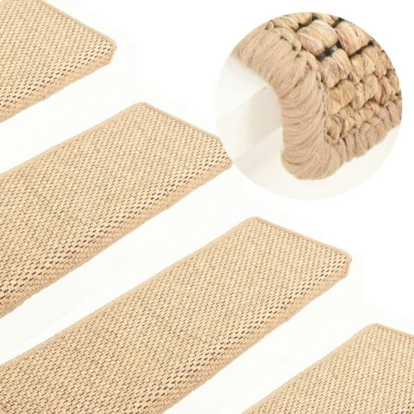 Berkfield Stair Mats Self-adhesive Sisal-Look 15 pcs 65x21x4 cm Light Beige
