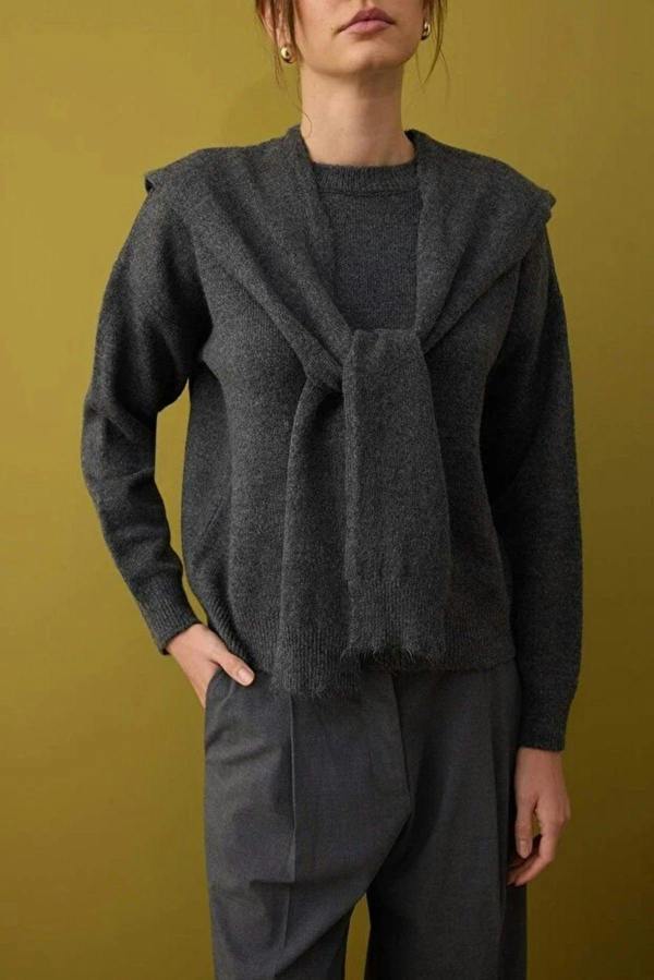 WOVCOR Soft Textured Knit Sweater with Shawl Detail
