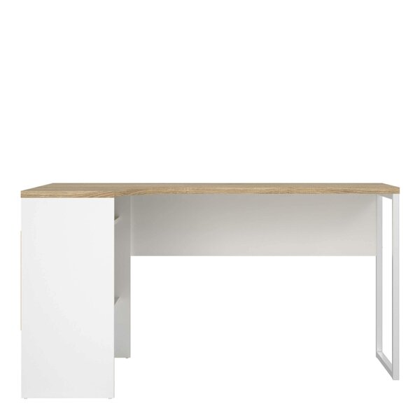 Wyld Haus Billabong White and Natural Oak Wood Corner Desk 2 Drawer