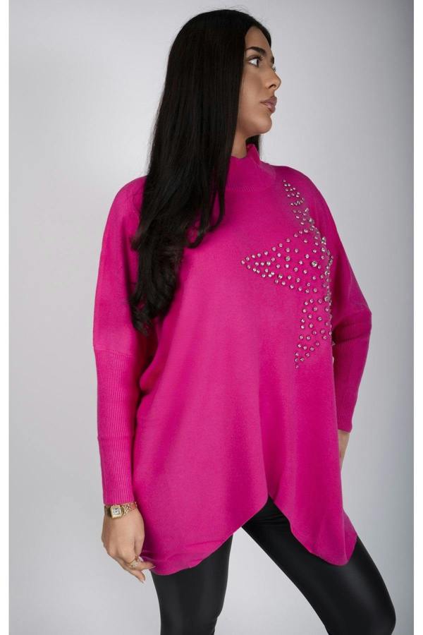 Jaira Oversized Knitted Jumper With Studded Star Detail - Pink