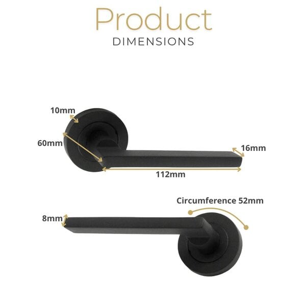 EDH Door Hardware Matt Black Modern Lever on Round Rose Door Handles – Handle Only or Handle + Tubular Latch