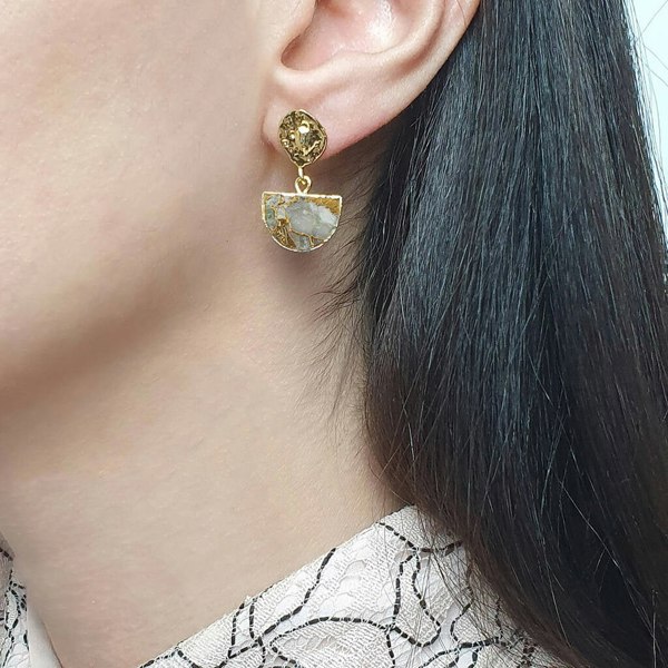 Moonstone June Birthstone Statement Hammered Gold Plated Earrings