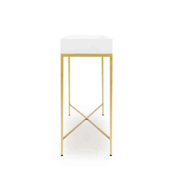 Wyld Haus Genoa White Gloss and Gold Console Table with Drawer
