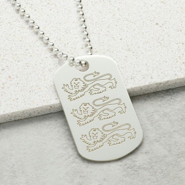 Christopher James of London Sterling Silver English Three Lions Dog Tag With Optional Engraving