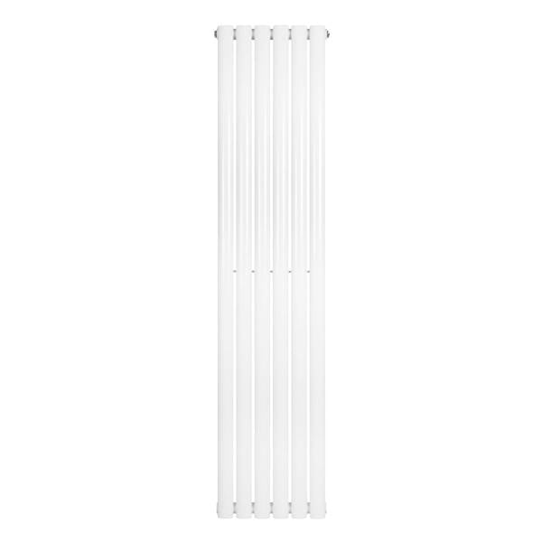 Sleek white oval single column radiator, 1600 x 360mm, featuring smooth vertical lines and a modern design for efficient heating