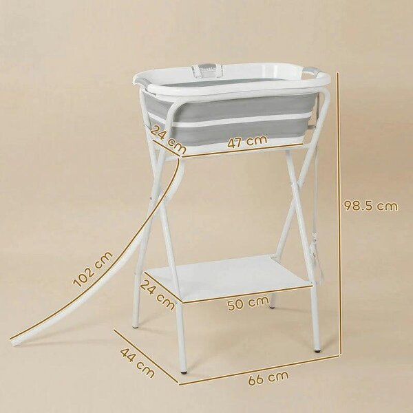 Dog Bath Tub, Portable Foldable Dog Bathtub with Stand, Drainage Hole, for Small Dogs Puppies Grey