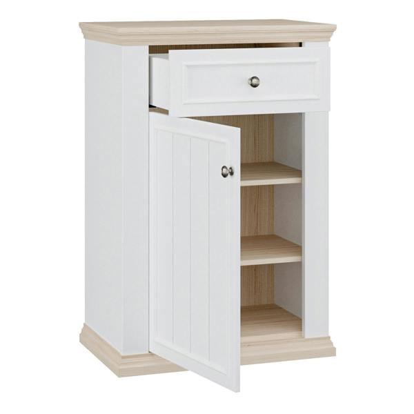 Furniture To Go Pontypool Shoe Cabinet with Drawer in White and a Riva Oak