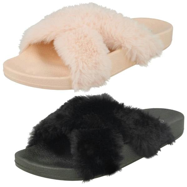 Spot On Ladies Spot On X Strap Fur Mules