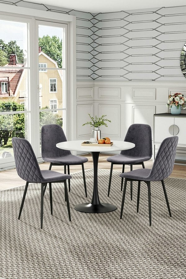 Living and Home 5-piece Set of Round Dining Table & 4 Tufted Dining Chairs Round Coffee Table Set