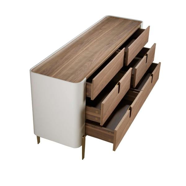 Angel Cerdá Chest of drawers beige wood, golden polished steel and walnut top 7185