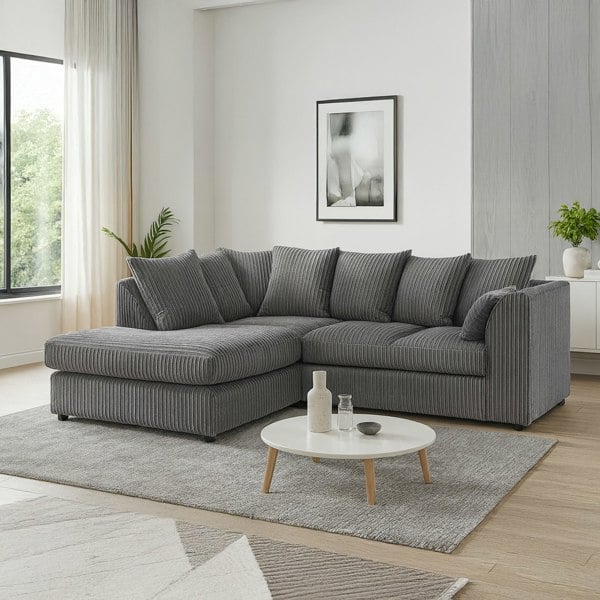 Furnishings For Less Luxor Cord Fabric 4 Seater Corner Sofa Scatter Back