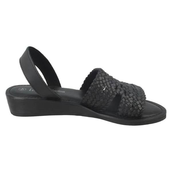 Leather Collection Ladies Leather Collection Low Wedge Weave Slingback Mules