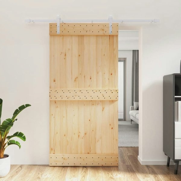 Berkfield Sliding Door with Hardware Set 100x210 cm Solid Wood Pine
