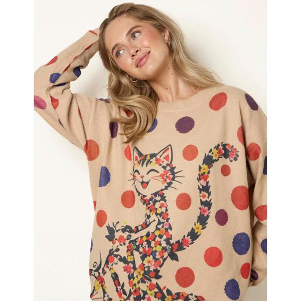 Blue Vanilla Floral Cat-On-Bicycle Jumper