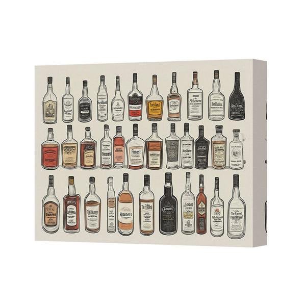Benjamin Tate Design Whiskey Bottles Wall Art Canvas Print Decor For Home Bar
