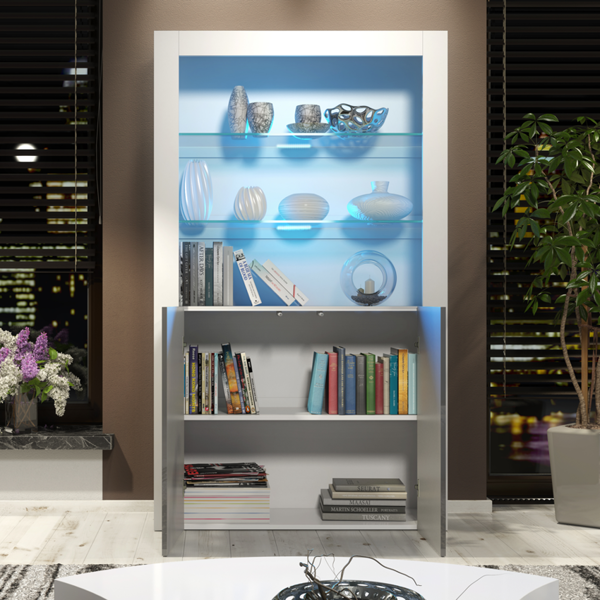 Mex Furniture Premium 170cm Cabinet Sideboard with High Gloss Doors and Free LED Lights Display