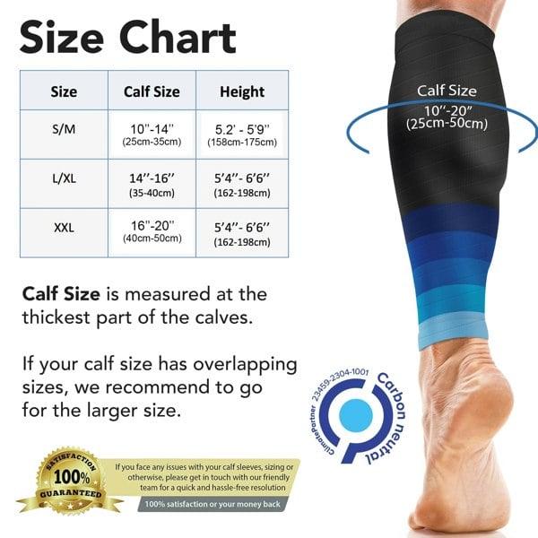 Calf Support Compression Sleeves for Shin Splints (20-30 mmHg / Class 2) (Pair) - aZengear