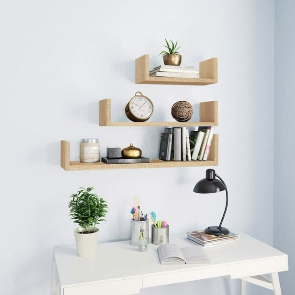 Berkfield Wall Display Shelf 3 pcs Sonoma Oak Engineered Wood