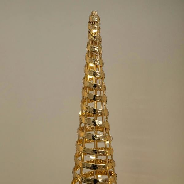 Samuel Alexander Set of 3 Light Up Gold Braid Christmas Cone Trees with Warm White LEDs