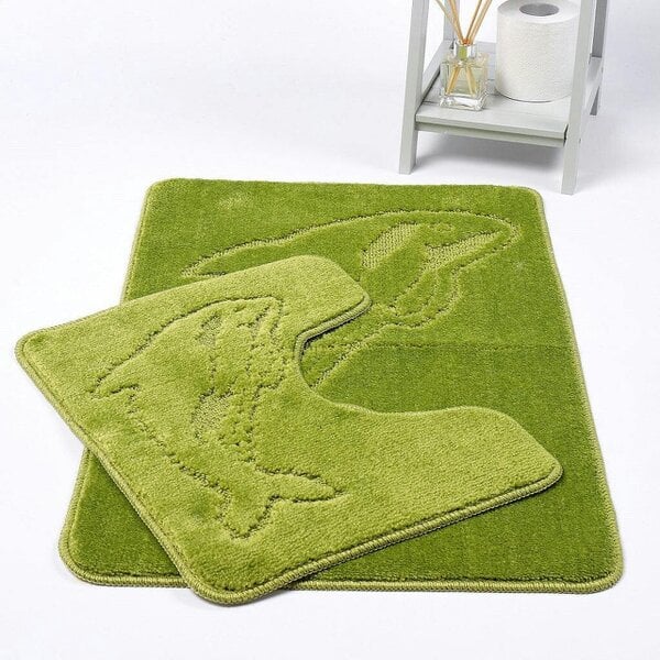 Night Zone Dolphin 2 Piece Bath Mat & Pedestal Set – Non-Slip Absorbent Bathroom Rug Set - Lime