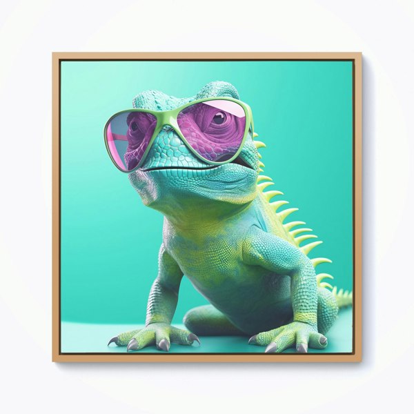 Warren Reed Happy Splash Art Iguana Wearing Glasses Framed Canvas