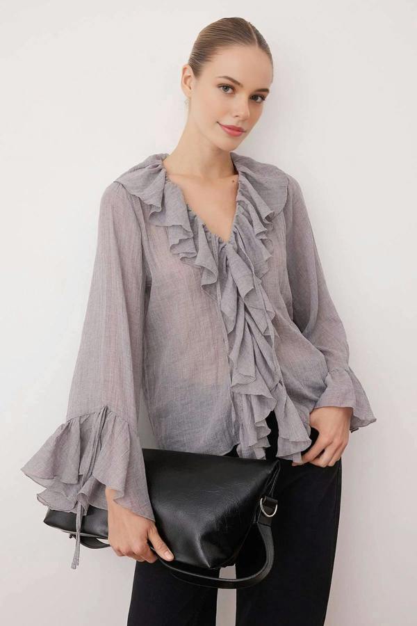 WOVCOR Ruffled Boho Long-Sleeve Woven Blouse