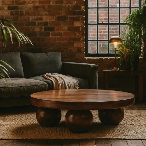 Wyld Haus Reims Chestnut Mango Wood Ball Feet Round Coffee Table