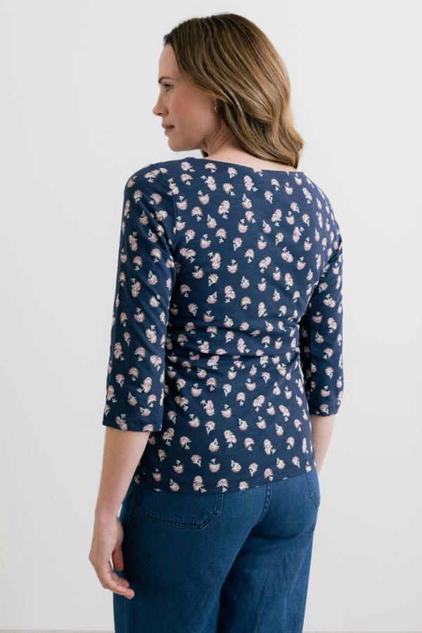 Lily & Me Monica Verbena Print Organic Cotton Jersey Top Navy