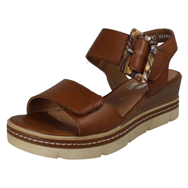 Remonte Ladies Remonte Leather Wedge Sandals D2L53 - Brown