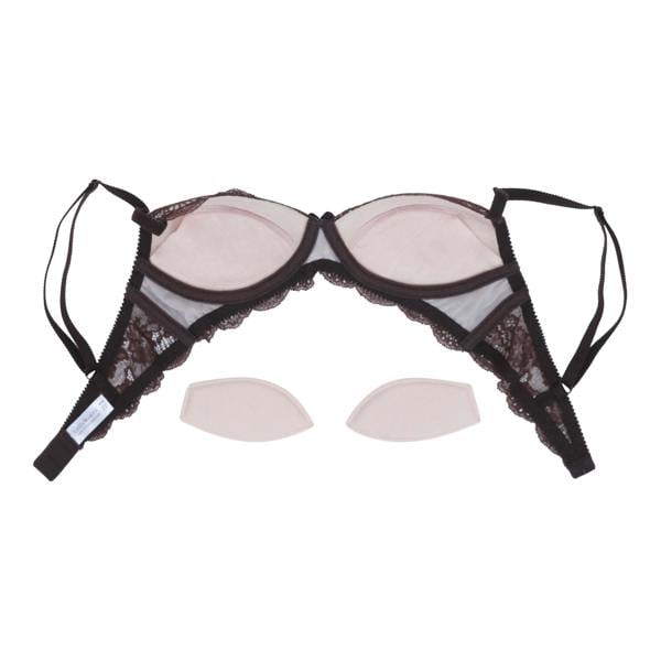 Brown lace bra with two white paddings on a white background