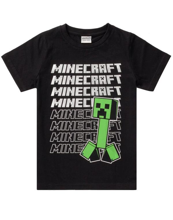 Minecraft Boys Black Creeper & Logo Placement Print Short Sleeved T-Shirt