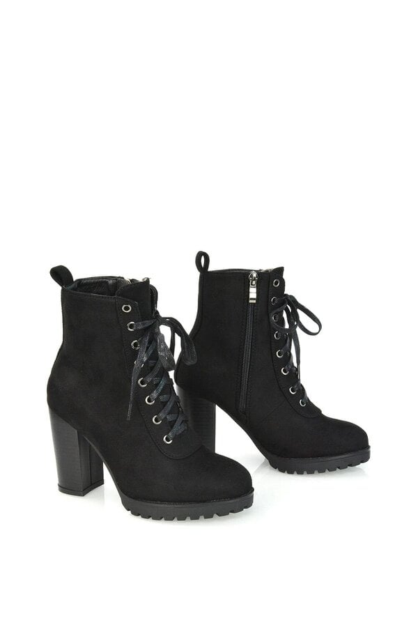XY LONDON Lace up High Block Heel Zip-up Biker Ankle Boots