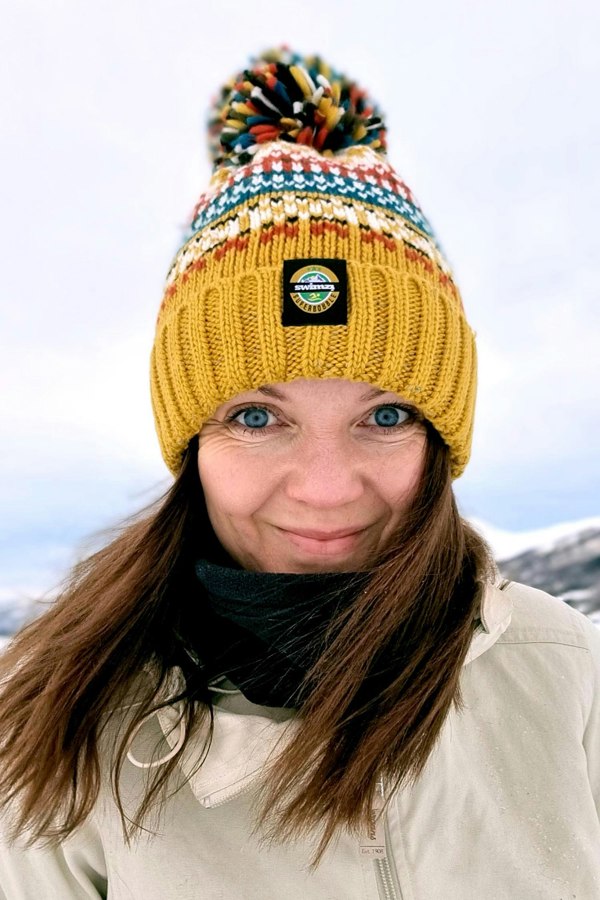 SuperBobble Swimzi Mustard Nordic Knit Reflective Beanie Hat