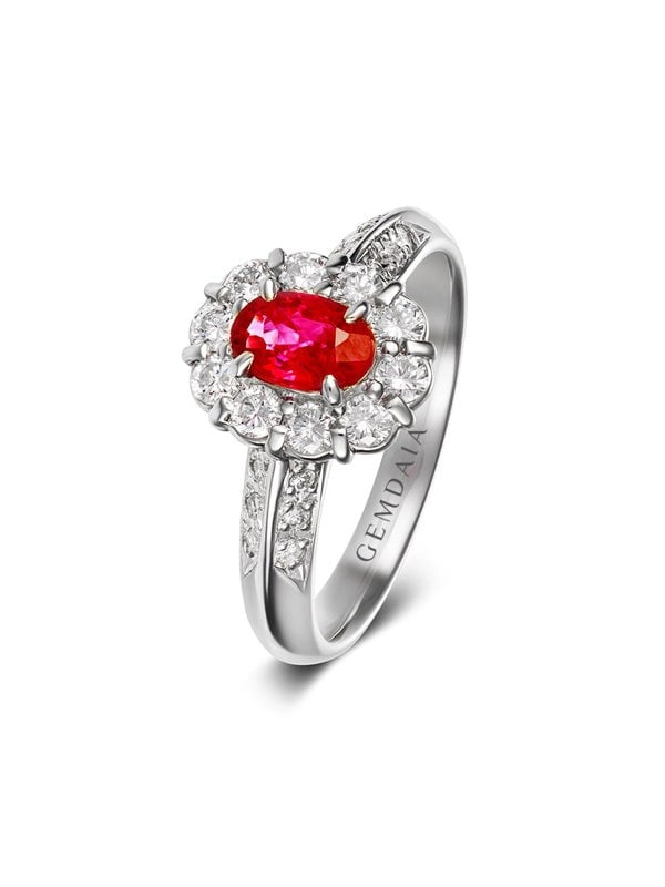 Gemdaia Natural Burmese Ruby & Diamond Halo Ring