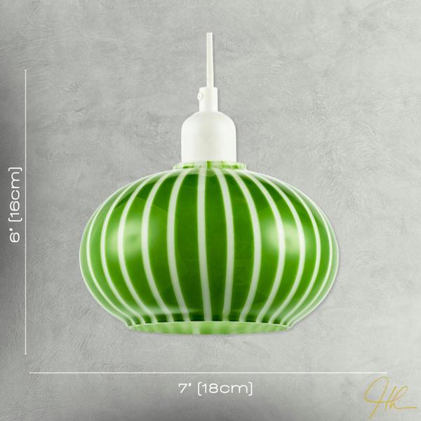 Bright Emerald Green and White Striped Glass Pendant Lighting Shade Image 7