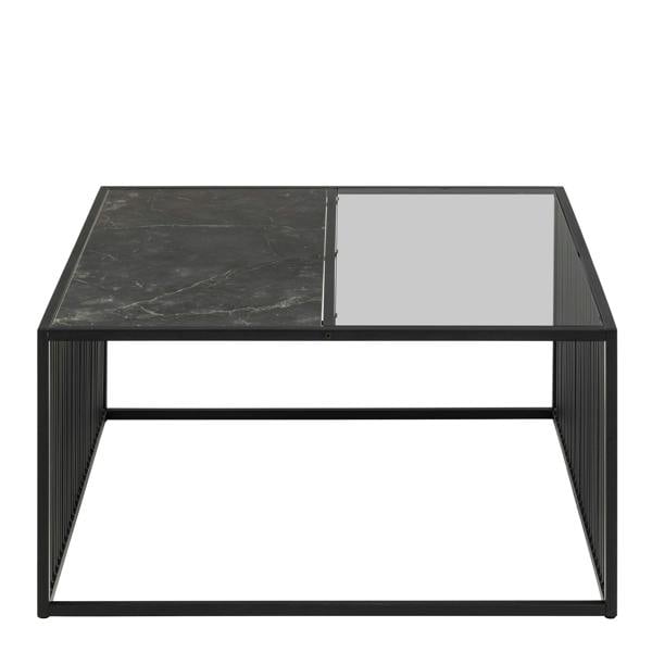 Wyld Haus Porto Black Metal Organic Square Coffee Table with Glass and Stone Effect Top