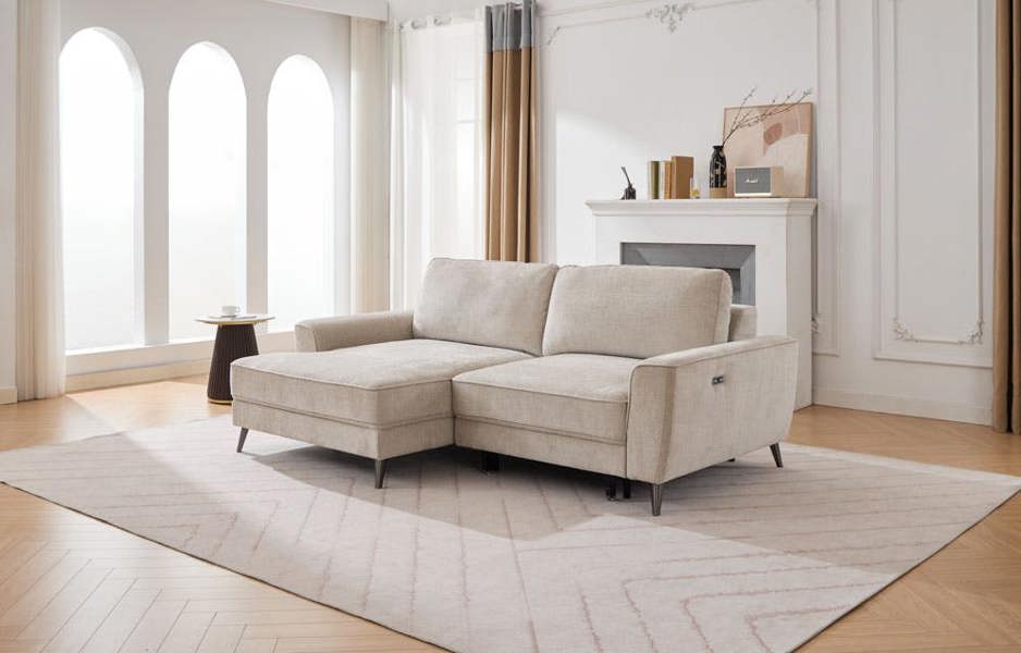 Radford Left Hand Chaise with Power Roll Out - Beige