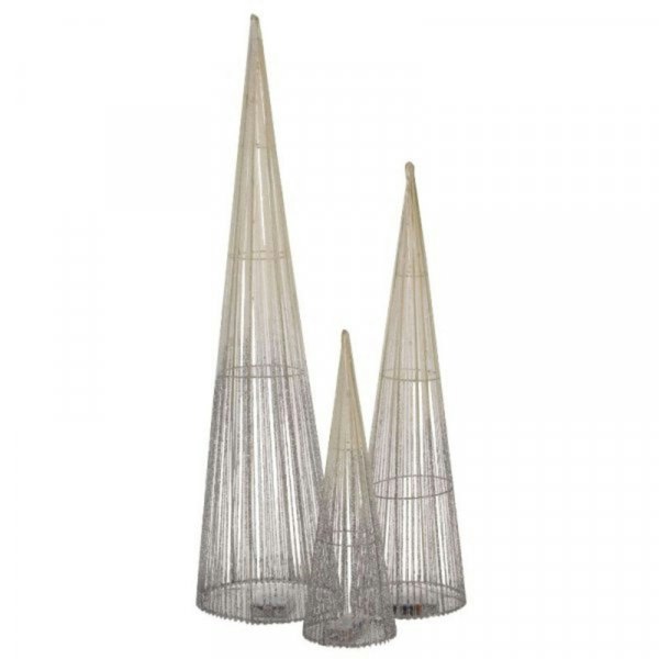 Samuel Alexander LED Tree Cone Obelisk Trio with 90 LEDs in Silver