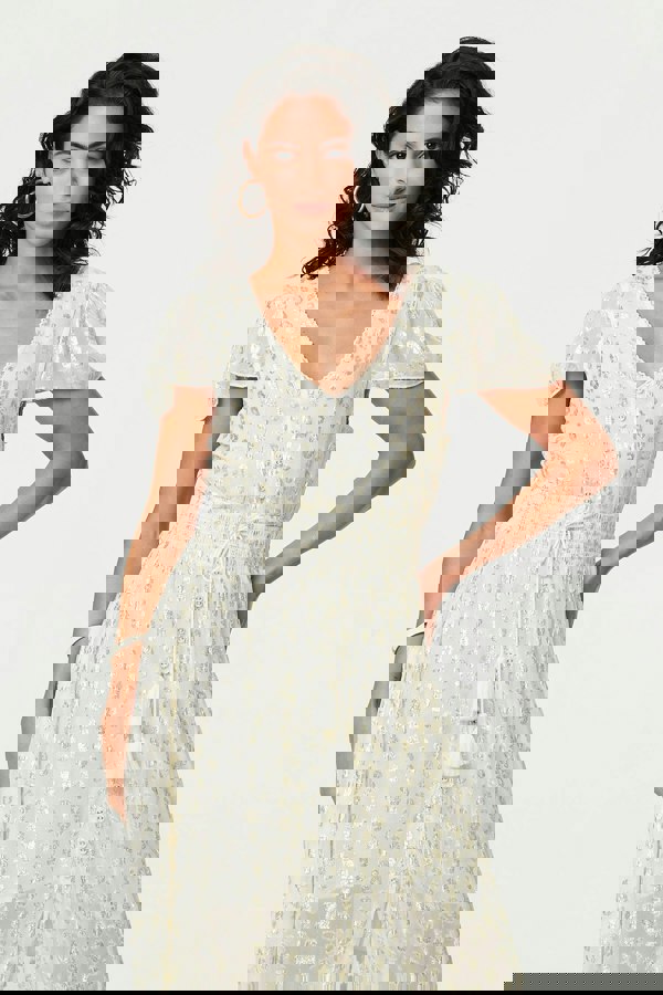 Gold | Animal Print Tassel Tie Maxi Dress
