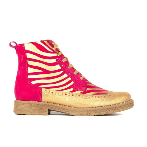 Embassy London Hatter - Pink & Gold Stripes - Women's Leather Ankle Lace-up Boot
