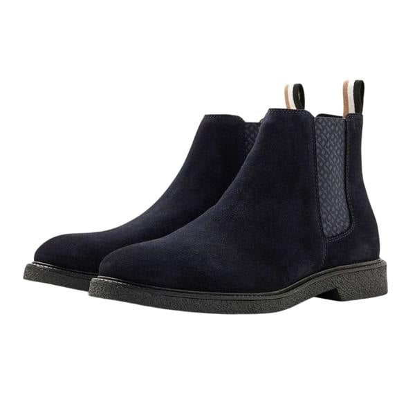 Boss Mens Embossed Suede Stitch Detail Chelsea Boots - Dark Blue - 
