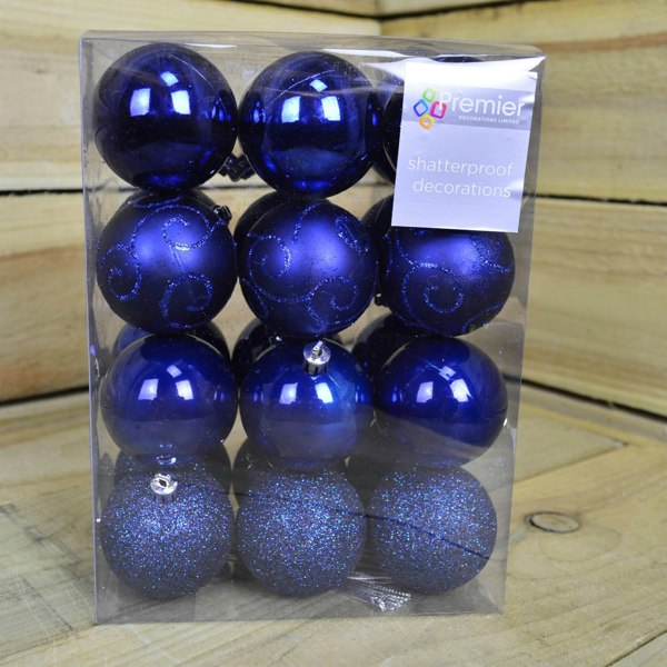 Samuel Alexander 24 Pack 60mm Multi Finish Shatter Proof Christmas Tree Baubles - Midnight Blue