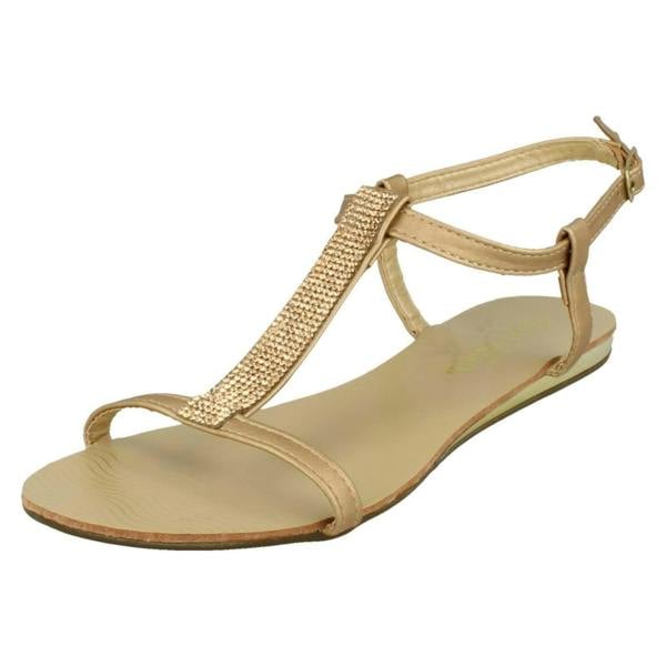 Savannah Ladies Savannah Flat T Bar Diamante Trim Casual Sandal