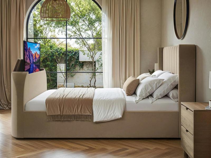 Flair Fallon TV Side Lift Ottoman Bed Beige Velvet