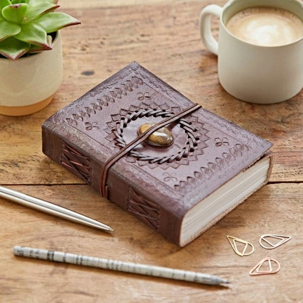Paper High Indra Medium Embossed Leather Journal with Semi-Precious Stone