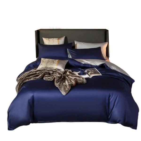 Anyhouz Anycozy Bed Sheet Navy Blue Light Grey Ultra Soft Luxury Egyptian Cotton Bedding Cover Double Size 6 Pcs Bed Set